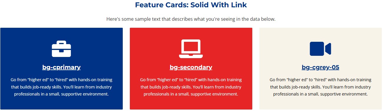 Screenshot example of feature card content type