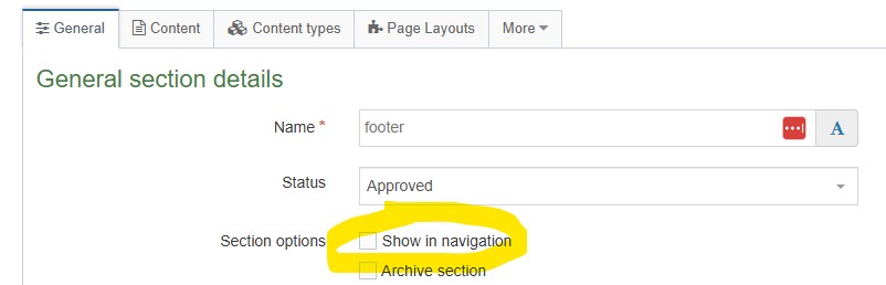 Screenshot showing example footer section