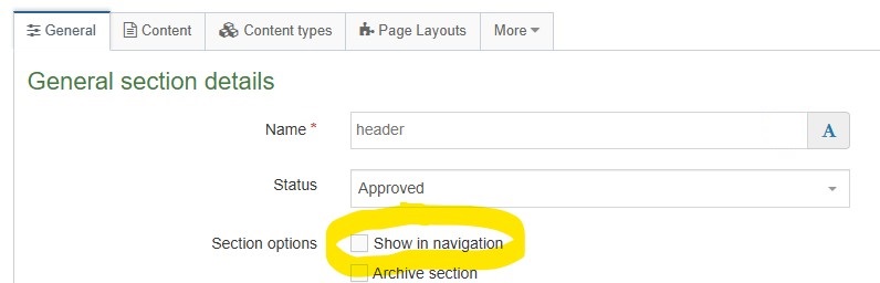 Screenshot showing example header section