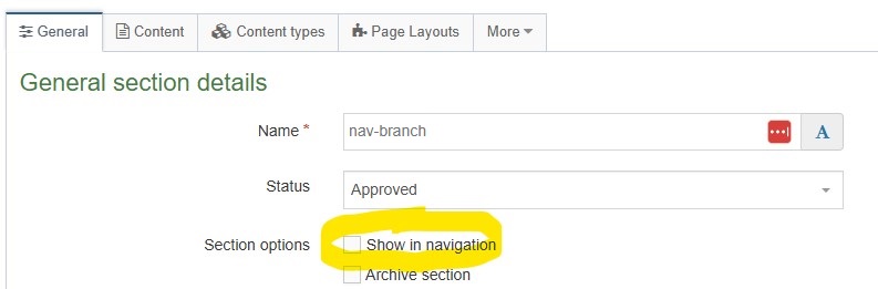 Screenshot showing example set up for nav child section