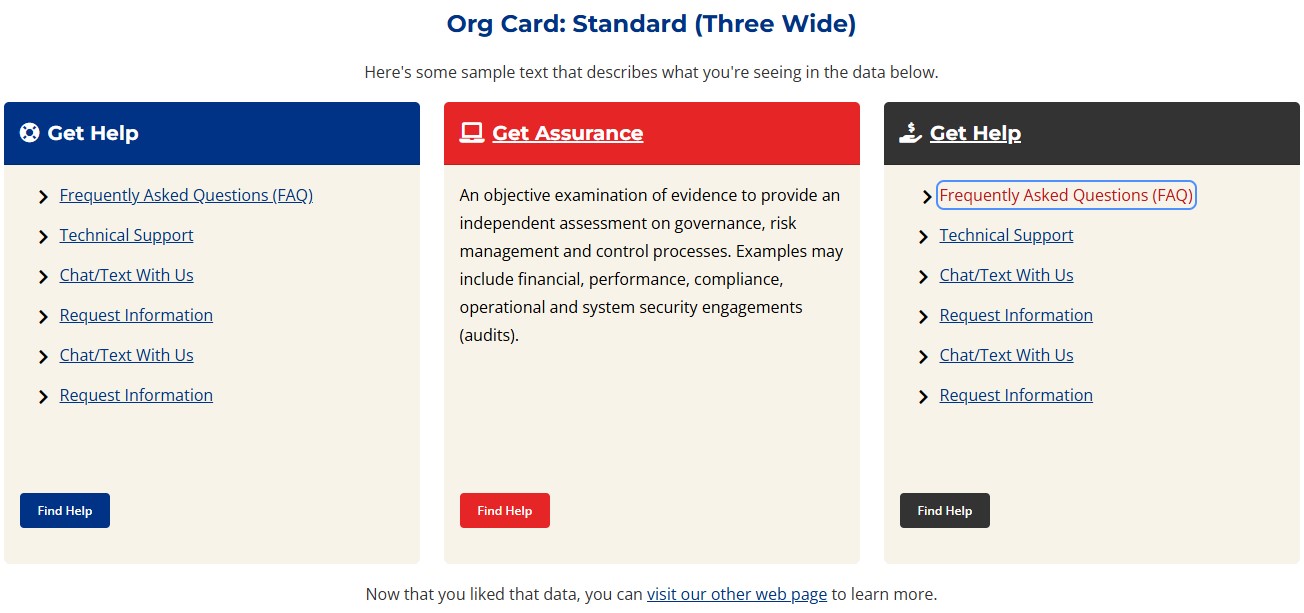 Screenshot example of org card content type
