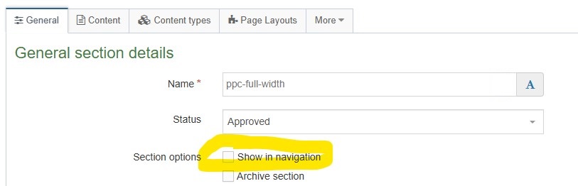 Example screenshot showing ppc-full-width section set up