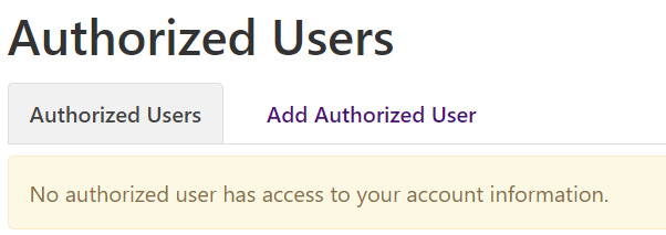 authorized users menu with two tabs: authorized users on the left and add authorized user on the right.