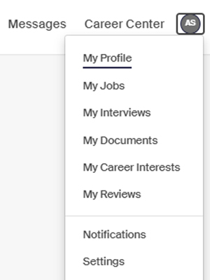 Click on your account icon in the upper-right corner of Handshake. Then click My Documents.