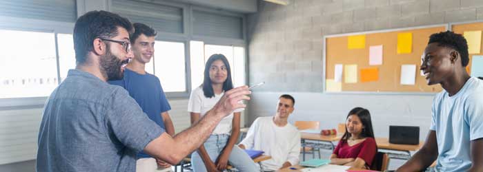 Teen group with adult