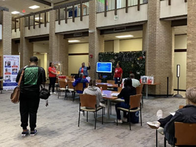 Photo of students learning about fentanyl at Eastfield in the Hive.