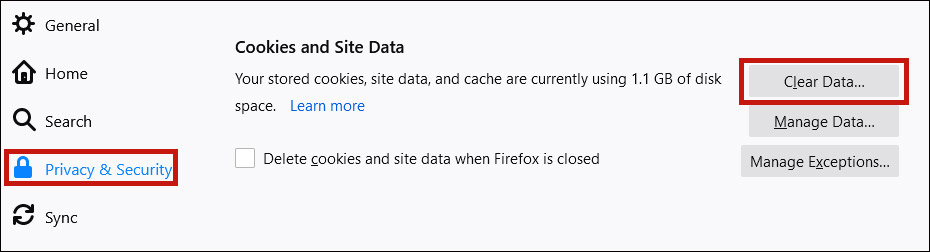 mozilla firefox delete cookies and cache