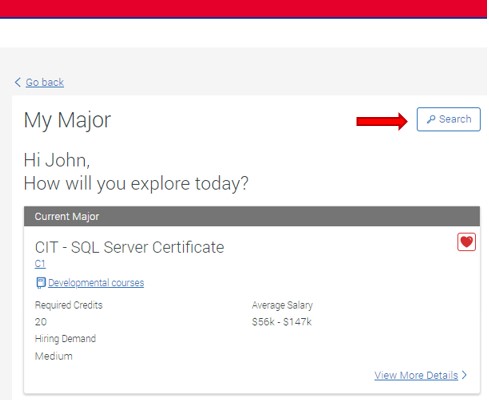 At the top right corner of the My Major page is a Search textbox.