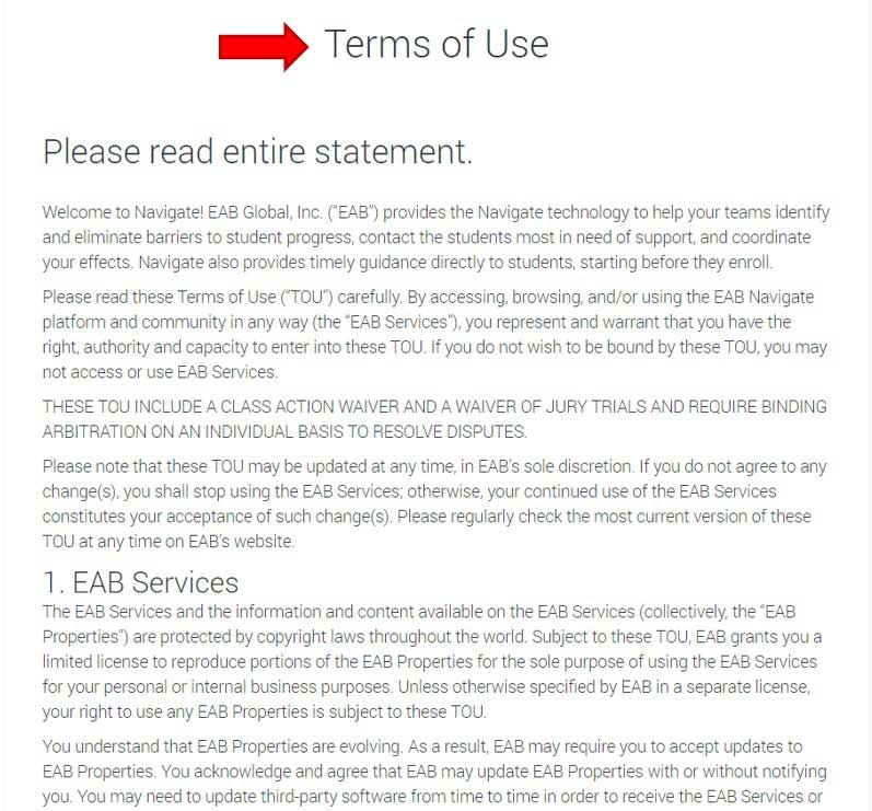Scroll through and read the Terms of Use statement.