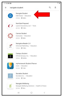 Google Play store. Navigate Student Mobile App.