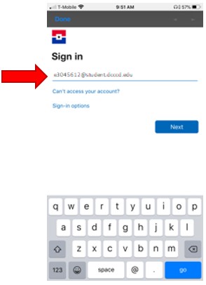 User official DCCCD student email login prompt.