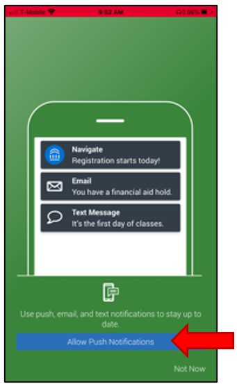 Welcome Tour. Choose Push Notifications for email and Text Messages Prompt.