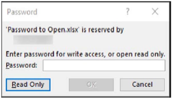  Password dialog box. Screenshot of the Password dialog box. Read Only is highlighted