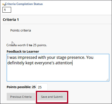 Screenshot of assessment area with the Save and Submit button highlighted.