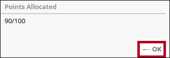 Screenshot of the Evaluations page with the OK button highlighted.