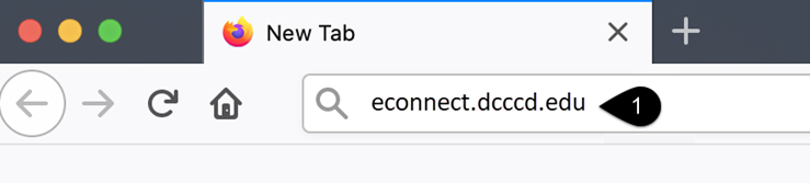 Screenshot of the address bar of a web browser with econnect.dcccd.edu entered.