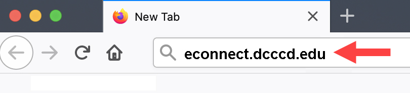 Screenshot of the address bar of a web browser with econnect.dcccd.edu entered.