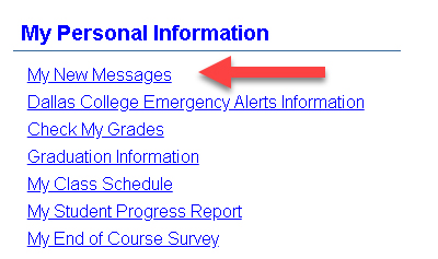 Screenshot of My Personal Information section with My New Messages highlighted.