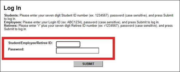 Screenshot of the eConnect Log In page with the ID and password fields highlighted.