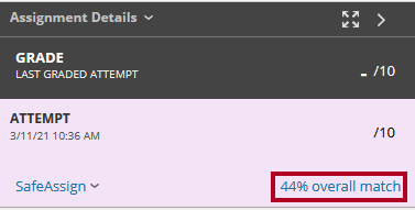 Screenshot of Review Submission History page with the overall match percentage highlighted.