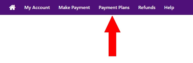 Screenshot of Student Account with arrow pointed at Payment Plans.