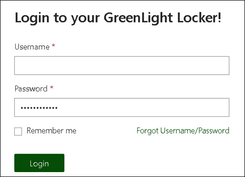 Screenshot of Login to your GreenLight Locker page.