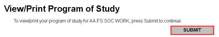 Screenshot of the View/Print Program of Study page with the Submit button highlighted.