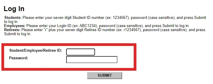 Screenshot of the eConnect Log In page with the ID and password fields highlighted.