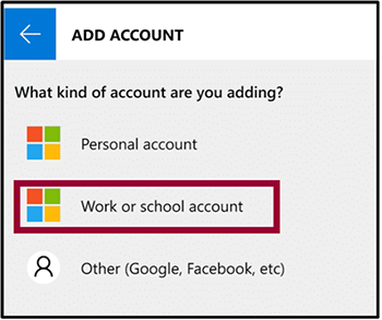 click on Work or school account.