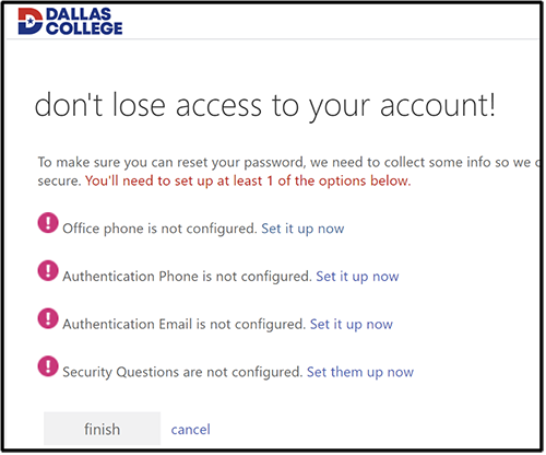 Step 1: Setup Self-Service Password Reset – Multi-Factor Authentication –  Dallas College