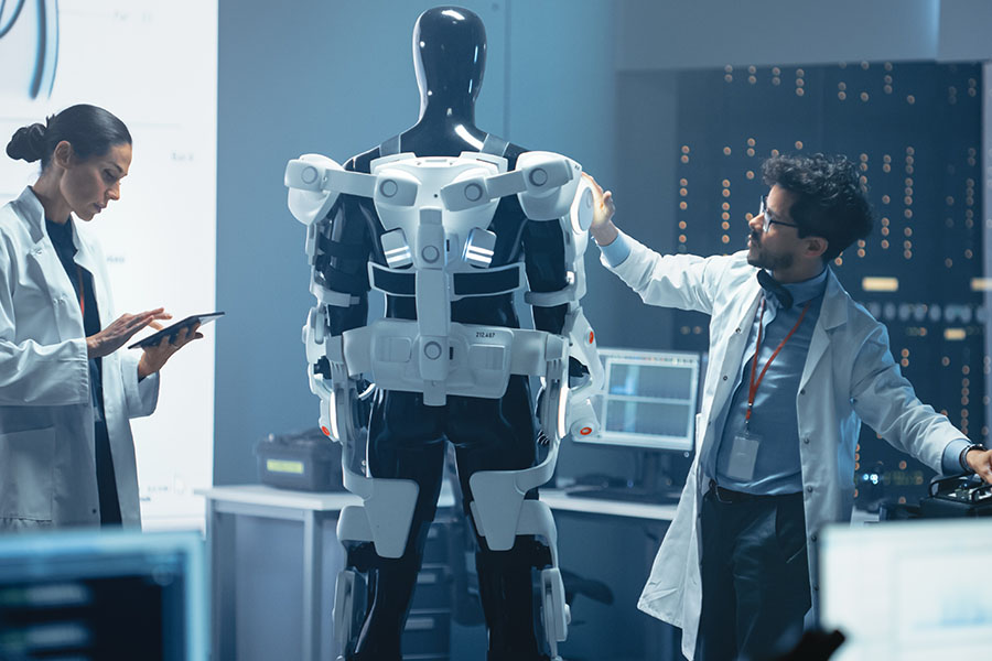 Engineers with a robot